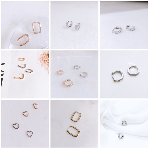 S925 Silver Geometric Oval Small Hoop Earrings - Picture 5 of 9